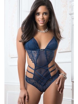 Shop You 1 Lacivert Maske Ve Bralet Detaylı Fantezi Body