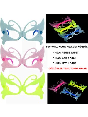 Go İthalat Fosforlu Kare Model Glow Parti Gözlüğü Karanlıkta Yanan Gözlükler 12 Adet (3791)