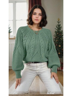 Saç Örgülü Bisiklet Yaka Italyan Kol Triko Kazak