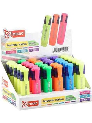 Mikro MK-701-30 Fosforlu Kalem 5 Renk - Mor, Sarı, Yeşil, Turuncu, Pembe - Mikro 5 Renk Fosforlu Kalem