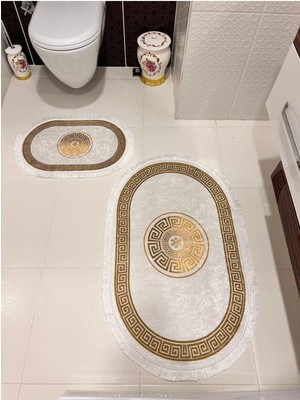 Zennur Banyo Paspas Takımı Kaymaz Antislip Taban Yıkanabilir Dijital Baskı Banyo Paspası