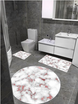 Su Emici Banyo Paspası Sünger Dolgulu Üçlü Makinede Yıkanabilir Rose Banyo Takımı