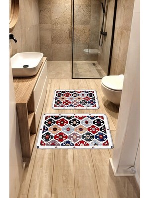 Dekoratif Modern Tasarım Kaymaz Taban Yıkanabilir Ikili Takım Banyo PASPASI(50X60-60X90 Cm)