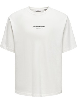 Only & Sons Düz Yaka Baskılı Beyaz Erkek T-Shirt Onscurated Rlx Prınt Ss Tee Noos