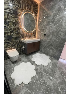 Zennur 2'li Beyaz Banyo Halısı Peluş Post Halı Klozet Takımı (80X80 ve 100X100)