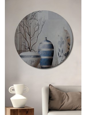 Teona Ahşap Dekoratif Ahşap Dekoratif Vazolar Gülen Tablo Şık Yuvarlak Duvar Dekorasyon Tablosu