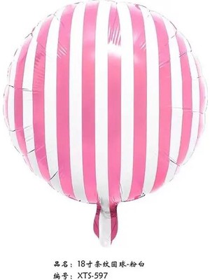 Kidspartim Pembe Beyaz Çizgili Yuvarlak Folyo Balon 18 Inç