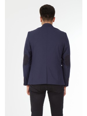 Sposo G-207 Dar Kalıp Desenli Indigo Erkek Blazer Ceket