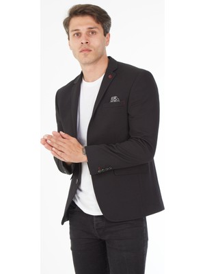 Sposo G-221 Dar Kalıp Örme Kumaş Siyah Erkek Blazer Ceket