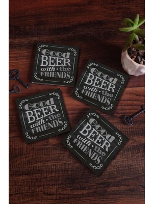 Kare Ahşap Bardak Altlığı 6'lı Good Beer Retro Tarz 10X10 (6 Adet Ekonomik Paket)