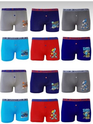 Tutku Erkek Çocuk 12"li Karışık Desenli Elestan Pamuklu Boxer 0253