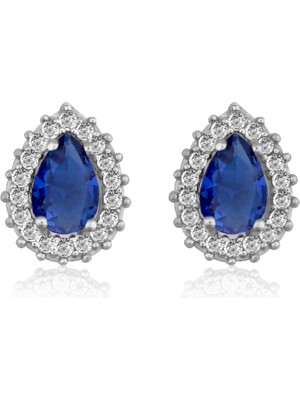 Silveranka 925 Ayar Gümüş Safir Damla Taşlı Anturaj Küpe