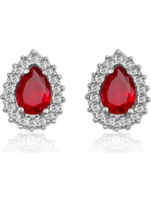 Silveranka 925 Ayar Gümüş Yakut Kırmızısı Damla Taşlı Anturaj Küpe