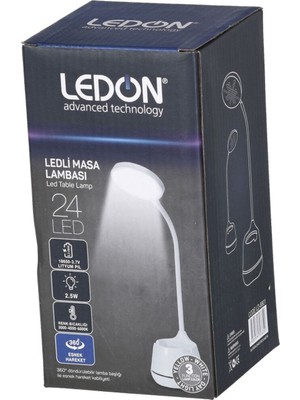 Ledon Beyaz 24 Ledli Dokunmatik Tuşlu 3 Renk Tonlu Şarjlı Masa Lambası LD-8801 Kablosuz -Şarj Edilebilir