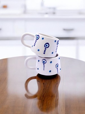 Sharp & Art El Işlemesi Desenler Ile Büyük Boy, 2'li Çay ve Kahve Fincanları