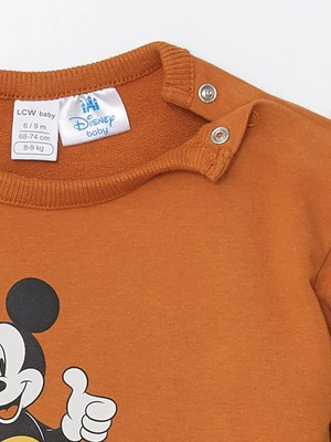 Lcw Baby turuncu Bisiklet Yaka Mickey Mouse Baskılı Erkek Bebek Sweatshirt ve Eşofman Alt 2'li Takım