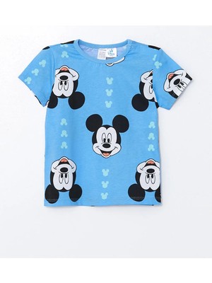 LC Waikiki Lcw Baby mavi Baskılı Bisiklet Yaka Kısa Kollu Mickey Mouse Baskılı Erkek Bebek Şortlu Pijama Takımı