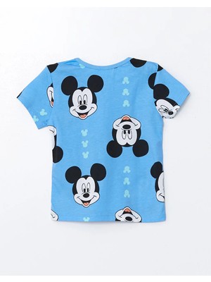 LC Waikiki Lcw Baby mavi Baskılı Bisiklet Yaka Kısa Kollu Mickey Mouse Baskılı Erkek Bebek Şortlu Pijama Takımı