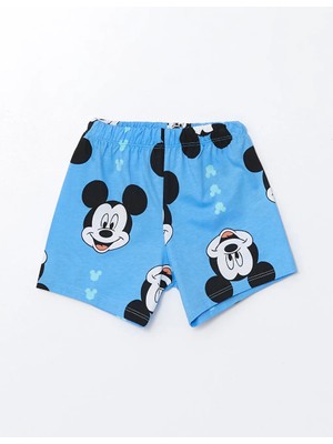 LC Waikiki Lcw Baby mavi Baskılı Bisiklet Yaka Kısa Kollu Mickey Mouse Baskılı Erkek Bebek Şortlu Pijama Takımı