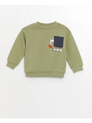 LC Waikiki Lcw Baby yeşil Bisiklet Yaka Baskılı Erkek Bebek Sweatshirt ve Eşofman Alt 2'li Takım