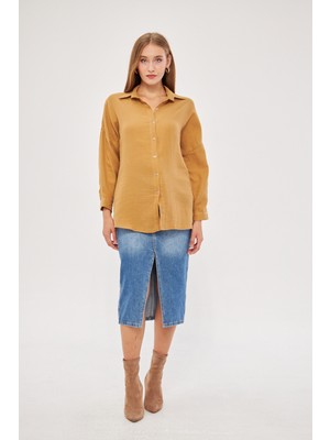 Si & Su Si&su Müslin Kumaş Kadın Rahat Kesim, Oversize, Salaş Gömlek