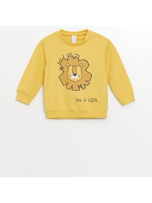 Lcw Baby mat Sarı Bisiklet Yaka Uzun Kollu Baskılı Erkek Bebek Sweatshirt ve Eşofman Alt 2'li Takım