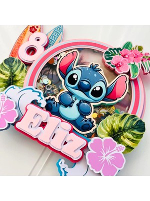 Cake Topper Stitch Temalı Kız Çocuk Doğum Günü Isme Özel 3 Boyutlu Pasta Parti Süsü - Stitch Cake Topper