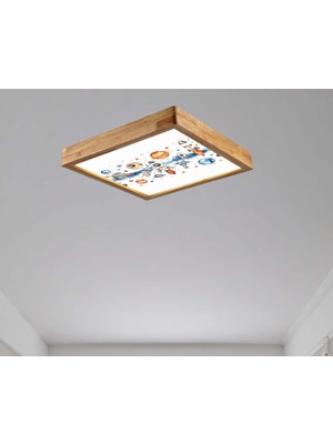 Wood Design World 60x60 Cm Çocuk Odası Ahşap Çerçeve Avize Led Aydınlatma