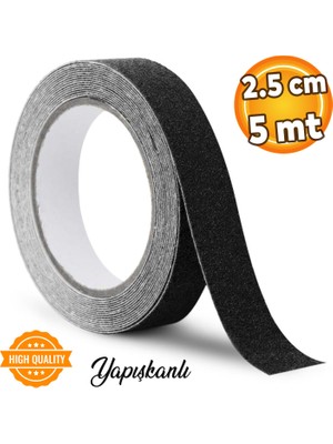 Badem10 Merdiven Zemin Kaydırmaz Bant Yapışkanlı Kaymaz Bant Bandı Siyah 2.5 cm x 5 Metre