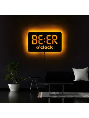 The Eba Design Tablo Marketi Beer Clock Yazılı Tablo, Işıklı Duvar Dekor Ahşap, Neon Işık, Ledli Işıklı Tablo, Duvar Süsü