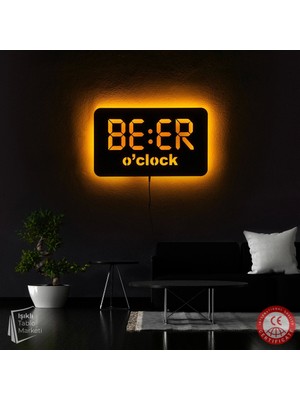 The Eba Design Tablo Marketi Beer Clock Yazılı Tablo, Işıklı Duvar Dekor Ahşap, Neon Işık, Ledli Işıklı Tablo, Duvar Süsü