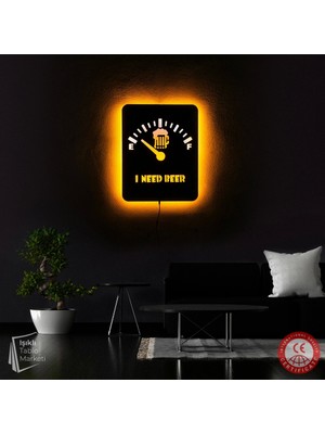 The Eba Design Tablo Marketi I Need Beer Yazılı Tablo, Işıklı Duvar Dekor Ahşap, Neon Işık, Ledli Işıklı Tablo, Duvar Süsü