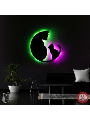 The Eba Design Tablo Marketi Hayvan, Kedi Tablo, Işıklı Duvar Dekor Ahşap, Neon Işık, Ledli Işıklı Tablo, Duvar Süsü