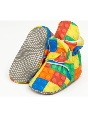 Ella Bonna Organik Pamuk Bebek Pandufu, Kaydırmaz Taban, Yenidoğan Patiği, Ev Kreş Ayakkabısı, Lego