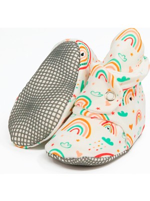 Ella Bonna Organik Pamuk Bebek Pandufu, Kaydırmaz Taban, Yenidoğan Patiği, Ev Kreş Ayakkabısı, Gökkuşağı