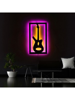 The Eba Design Tablo Marketi Gitar Tablo, Işıklı Duvar Dekor Ahşap, Neon Işık, Ledli Işıklı Tablo, Duvar Süsü