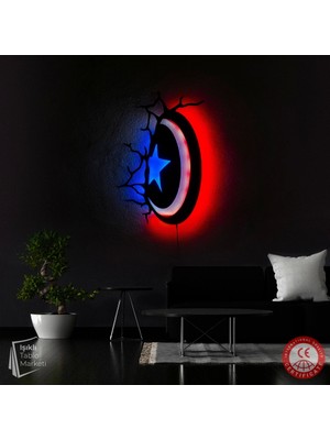 The Eba Design Tablo Marketi Kaptan Amerika Tablo, Işıklı Duvar Dekor Ahşap, Neon Işık, Ledli Işıklı Tablo, Duvar Süsü