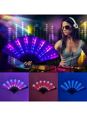 Zigver Şarj Edilebilir Fan LED Işık Up Çin Gece Kulübü Dj Müzik Gösterisi Için Yelpaze Renkli Aydınlık El Fan Gösterişli Sahne
