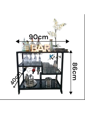 Kaan Metal Art Harpy Lüks Servis Arabası & Dresuar(Füme Camlı)