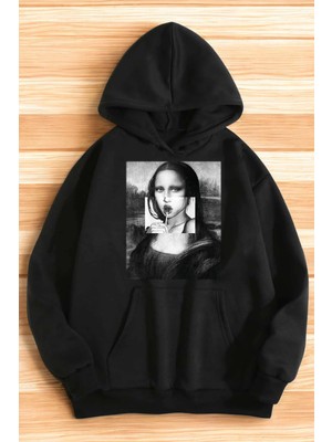 Unisex Mona Lisa Baskılı Bisiklet Yaka Sweatshirt