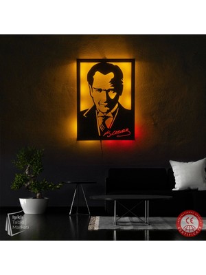 The Eba Design Tablo Marketi Atatürk Tablosu, Atatürk Figür, Işıklı Duvar Dekor Ahşap, Neon Işık, Duvar Süsü