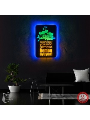 The Eba Design Tablo Marketi Panda Tablosu, Panda Figür, Sleep, Işıklı Duvar Dekor Ahşap, Neon Işık, Ledli Işıklı Tablo, Duvar Süsü