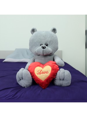 Platin Gift Kalp Tutan Peluş Ayıcık 35cm Gri