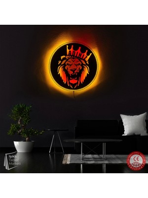 The Eba Design Tablo Marketi Aslan Figür, Aslan Tablosu, Galatasaray Dekor, Işıklı Duvar Dekor Ahşap, Neon Işık, Ledli Işıklı Tablo, Duvar Süsü