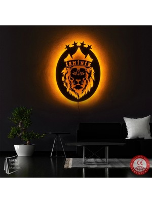 The Eba Design Tablo Marketi Galatasaray Tablosu, Aslan Figürü, Işıklı Duvar Dekor Ahşap, Neon Işık, Ledli Işıklı Tablo, Duvar Süsü