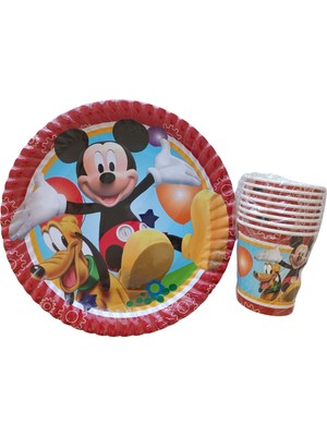 Ngüzel Party Mickey Mouse Mickey Fare Temalı Doğum Günü 8 Adet Karton Tabak + 8 Adet Karton Bardak Seti