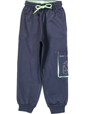 Erkek Çocuk /kız Çocuk Cep Üzeri Sleep Yazı Desenli Kargo Cepli Lastikli Siyah Eşofman Altı