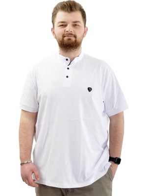 ModeXL  Büyük Beden Erkek Tişört Düğmeli Hakim Yaka T-Shirt U24339 Beyaz