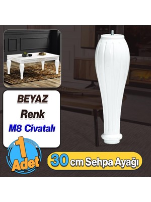 Badem10 Pırlanta Plastik Sehpa Ayağı 30 cm Beyaz Renk 1 Adet Mobilya Orta Sehpası M8 Civatalı Ayak Ayaklar