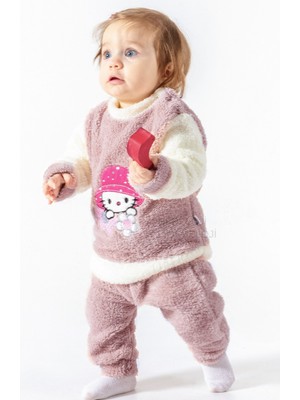 Bebeloji Baby Hello Kitty Kız Bebek Kışlık Polar Takım Welsoft 2li Kalın Eşofman Takımı